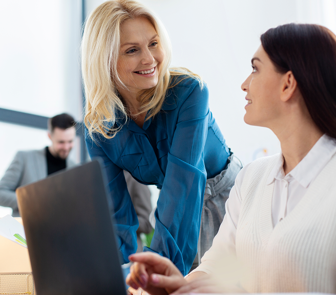 women chatting work